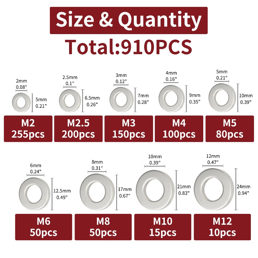910/200pcs Flat Washers Assort - Furniture Hardware Replacement Parts recension och pris